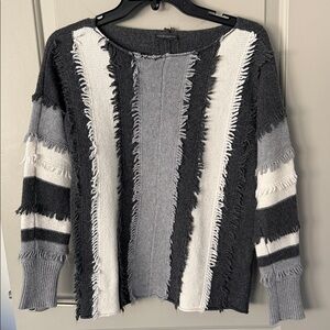 Vince Camuto Frayed Edge Sweater - Black, Gray, and White